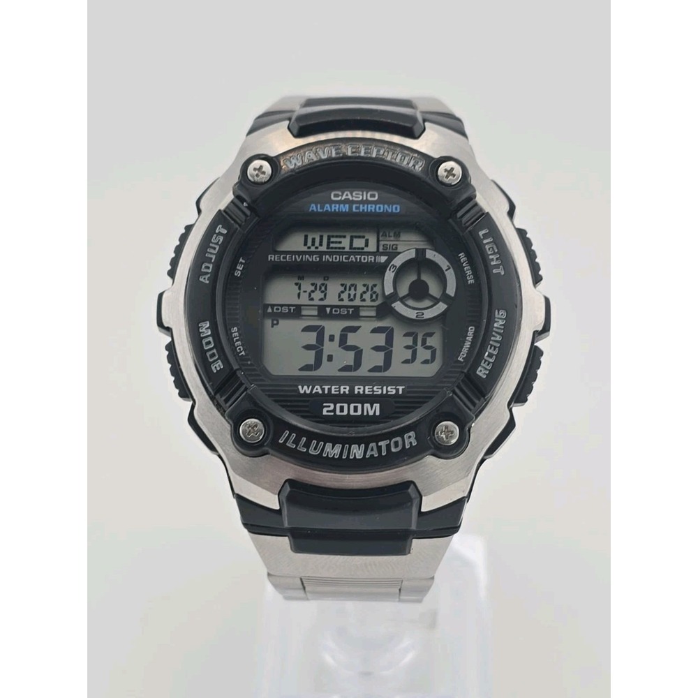 Casio Wave Ceptor Digital Watch WV-200A Men 200m Black Silver - New Battery